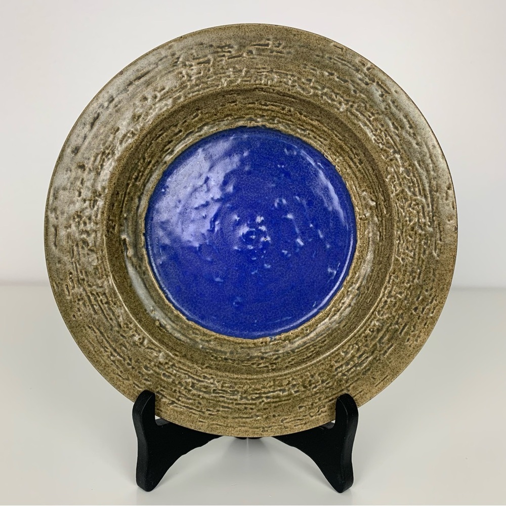 Upsala Ekeby Mari Simmulson Malta Plate Brown Blue Sweden MCM Scandinavian Vtg